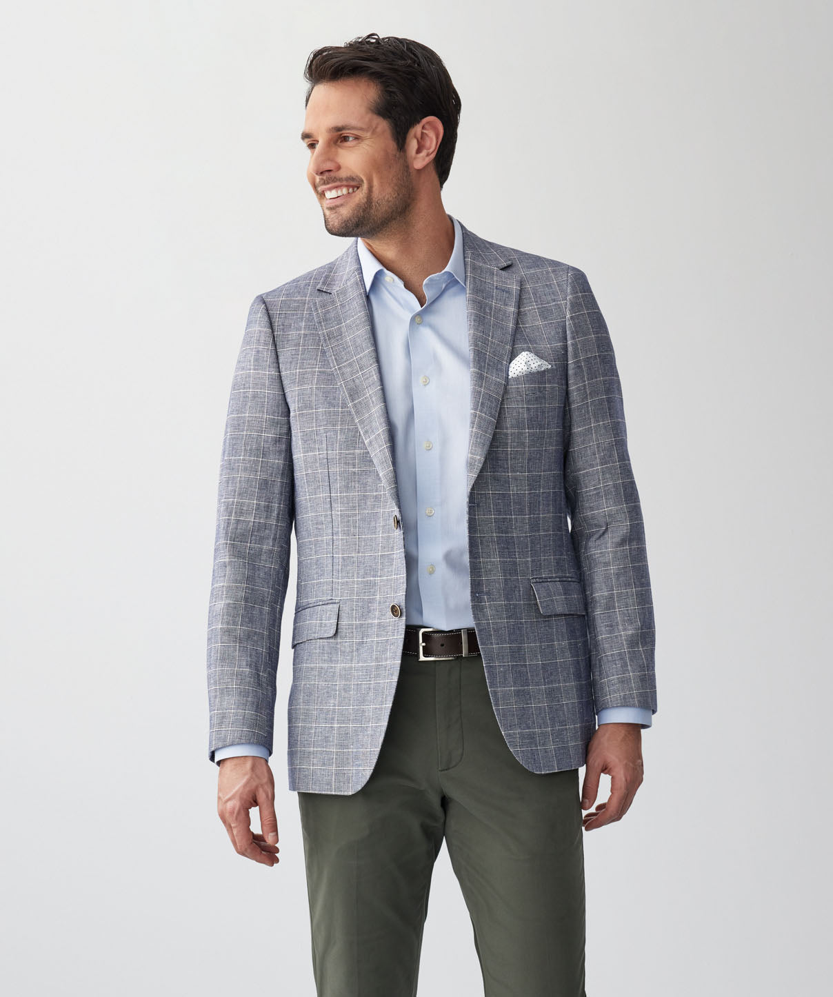 Linen Blend Check Sports Jacket - Navy