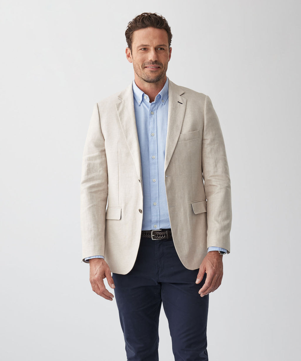 Linen Blend Plain Weave Sports Jacket - Sand