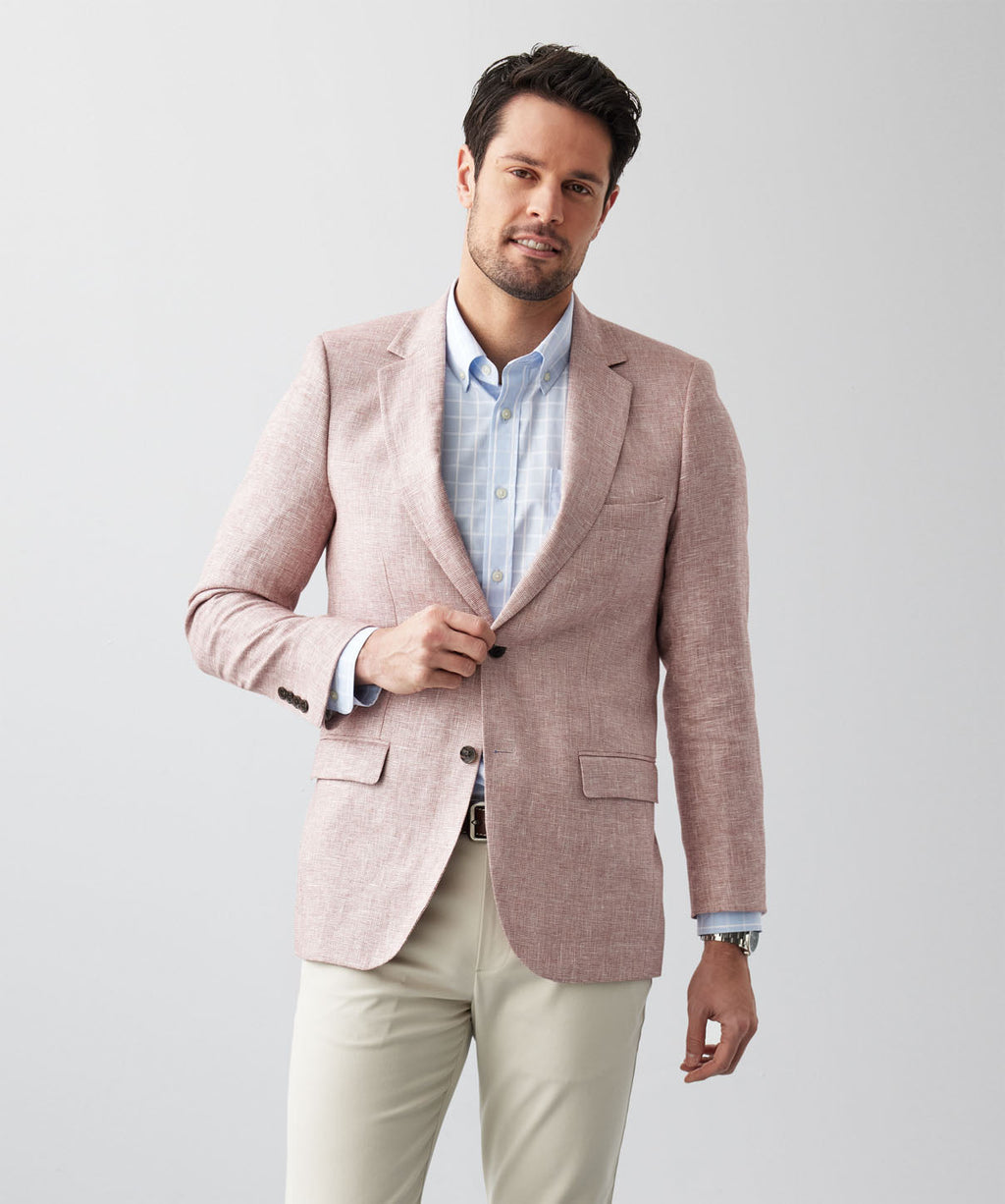 Linen Cotton Plain Weave Sports Jacket - Berry