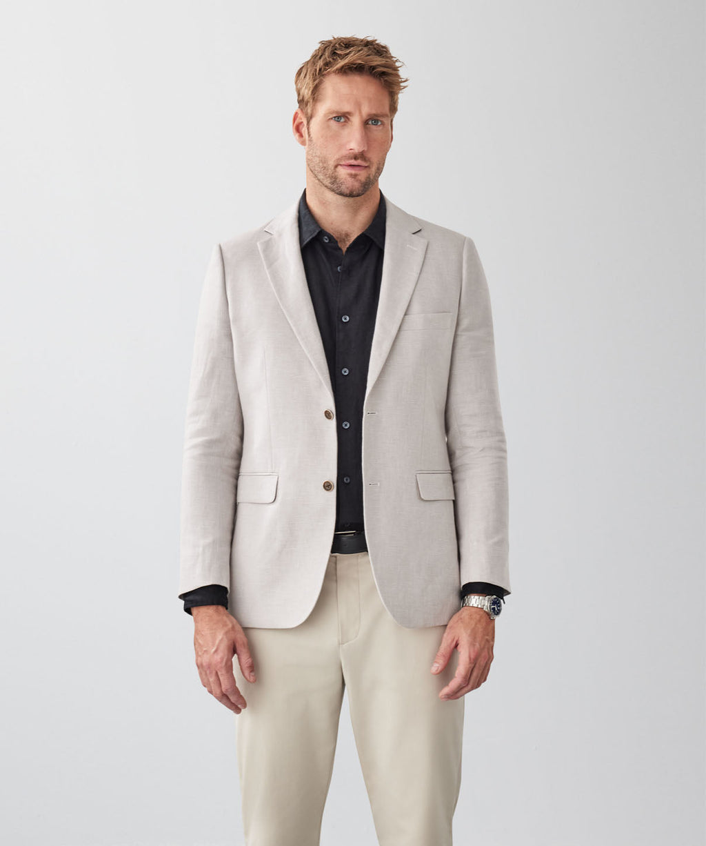 Tailored Fit Linen Blend Sports Jacket - Bone