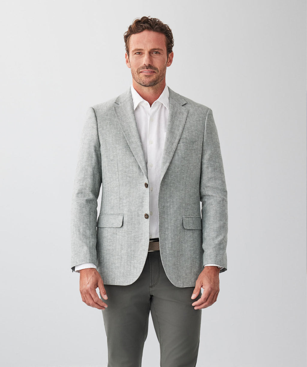 Linen Blend Herringbone Sports Jacket - Khaki