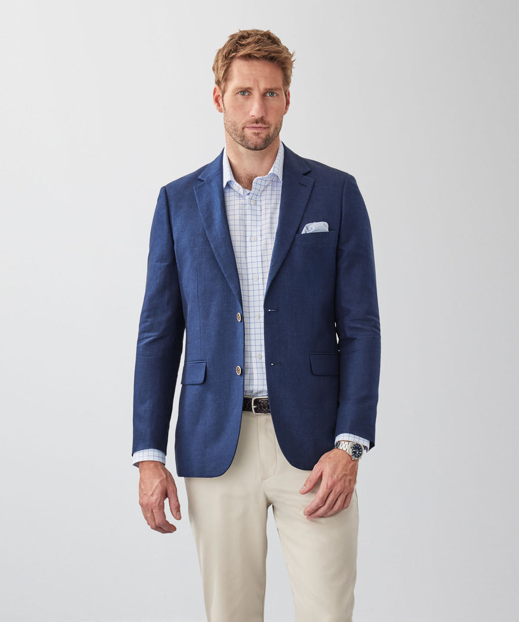 Tailored Fit Linen Blend Sports Jacket - Navy