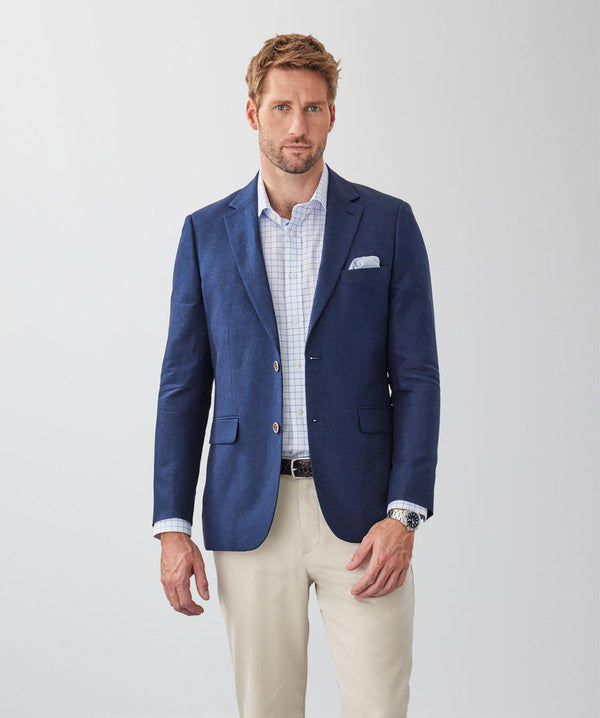 Tailored Fit Linen Blend Sports Jacket - Navy