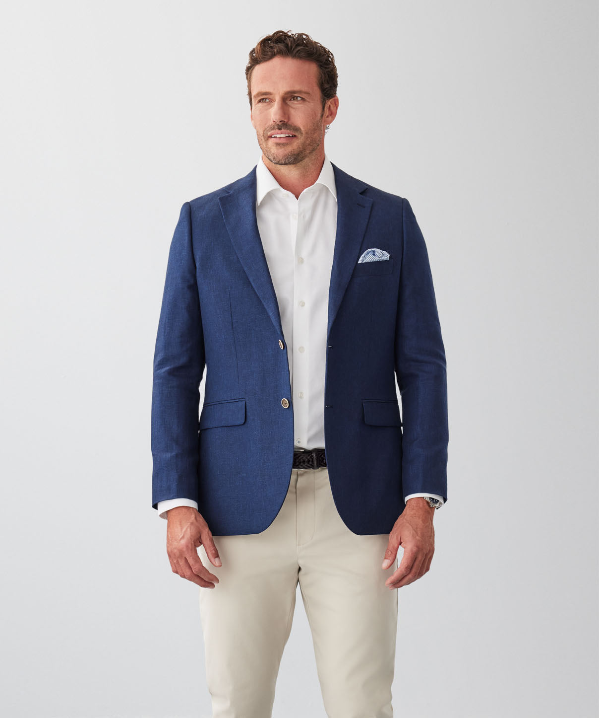 Linen Blend Sports Jacket - Navy