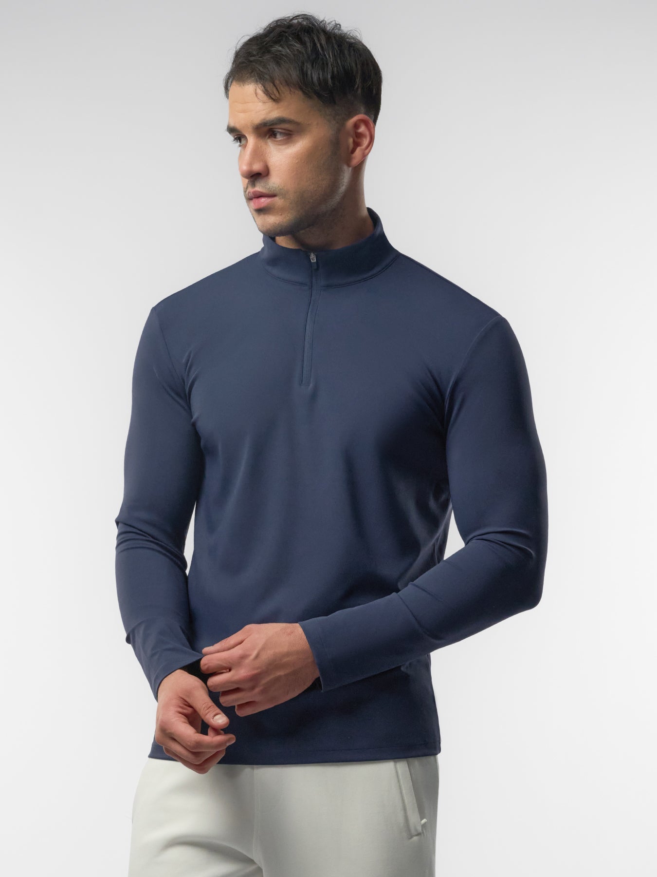 SmoothBlend Half Zip Mock Neck Tee: Zip Same Color