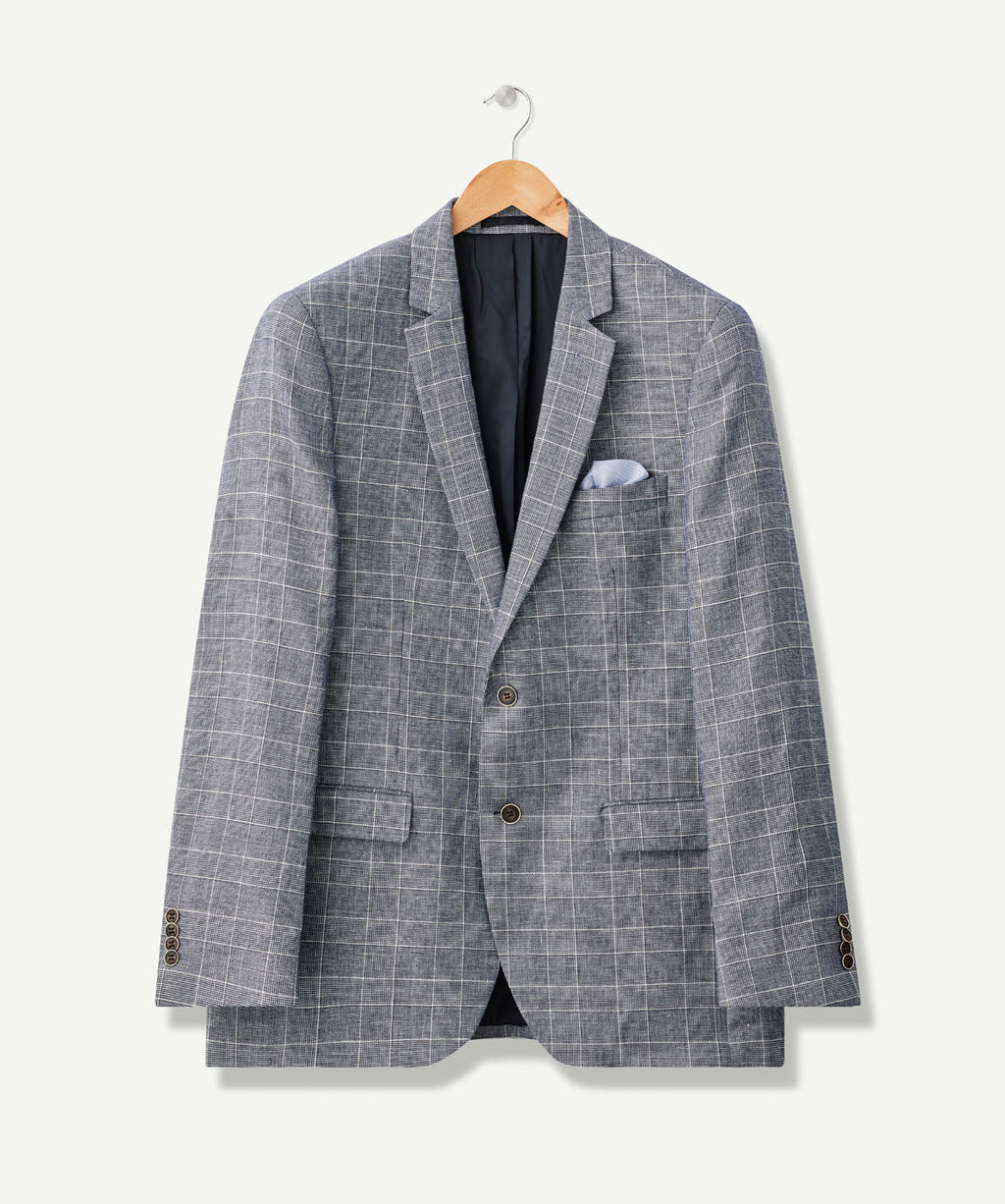 Linen Blend Check Sports Jacket - Navy