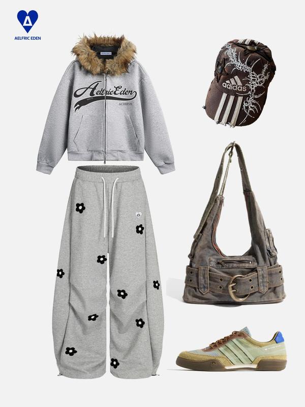 Aelfric Eden Unisex Floral Towel Embroidery Baggy Barrel Sweatpants Elastic Waist Drawstring Casual Pants Y2K  Streetwear Loose Fit Vintage Joggers