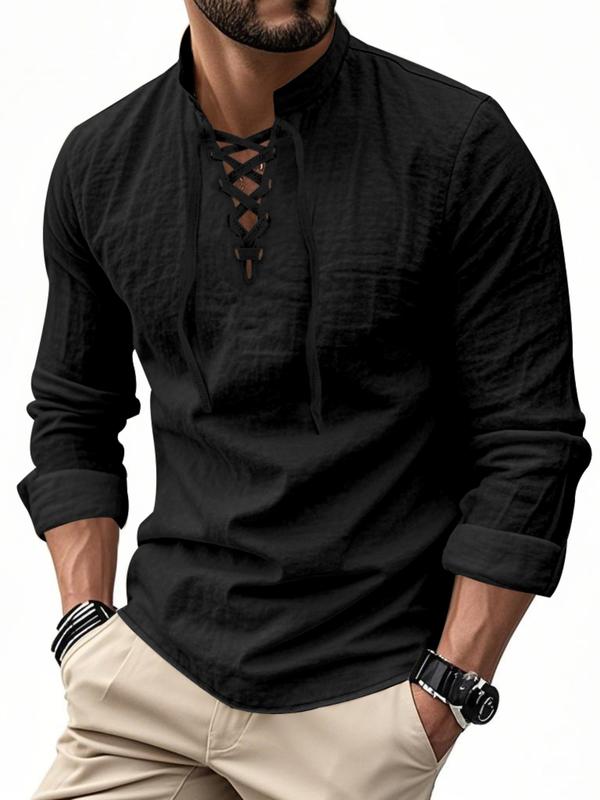 KZZ Men's Linen Casual Long Sleeve Polo Shirt, Stylish New Design