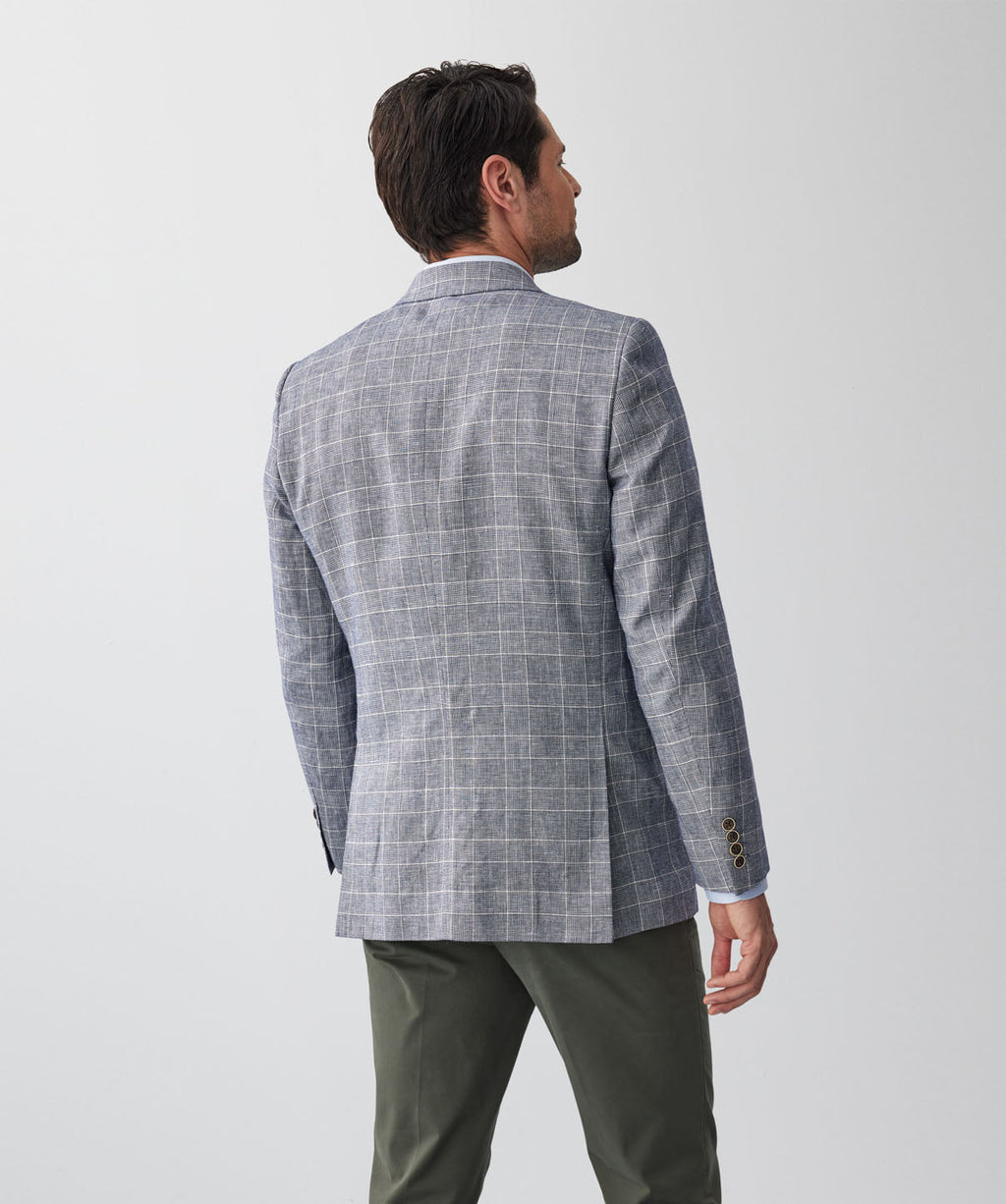Linen Blend Check Sports Jacket - Navy