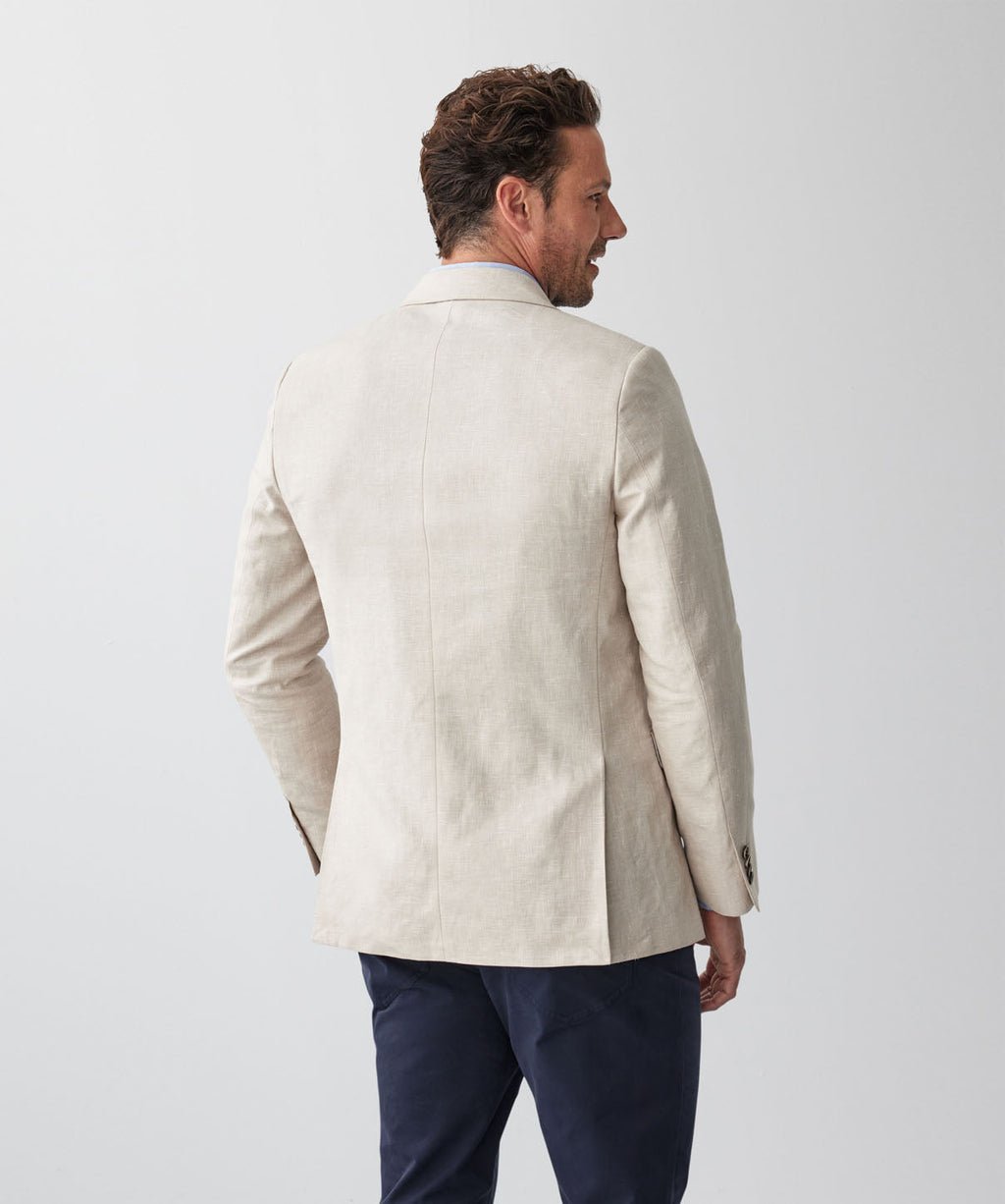 Linen Blend Plain Weave Sports Jacket - Sand