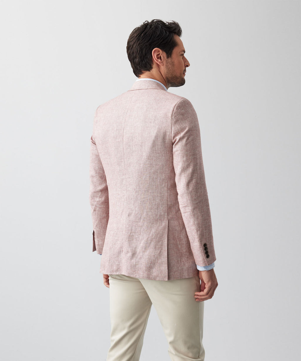 Linen Cotton Plain Weave Sports Jacket - Berry