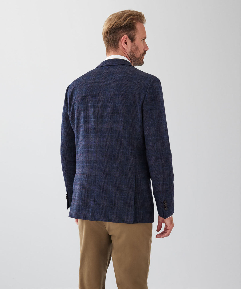 Brushed Wool Blend Check Sports Jacket - Navy