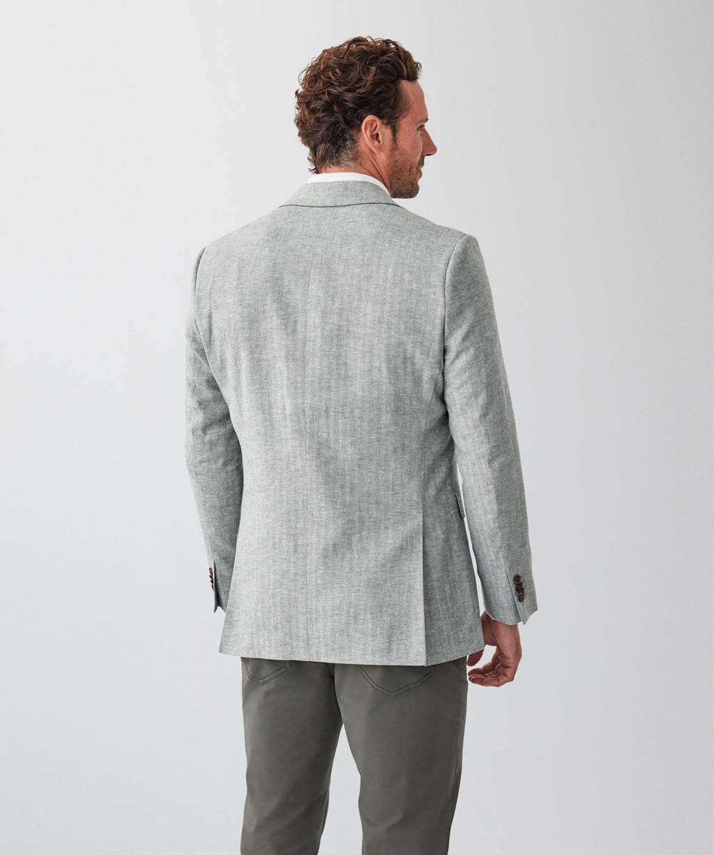 Linen Blend Herringbone Sports Jacket - Khaki