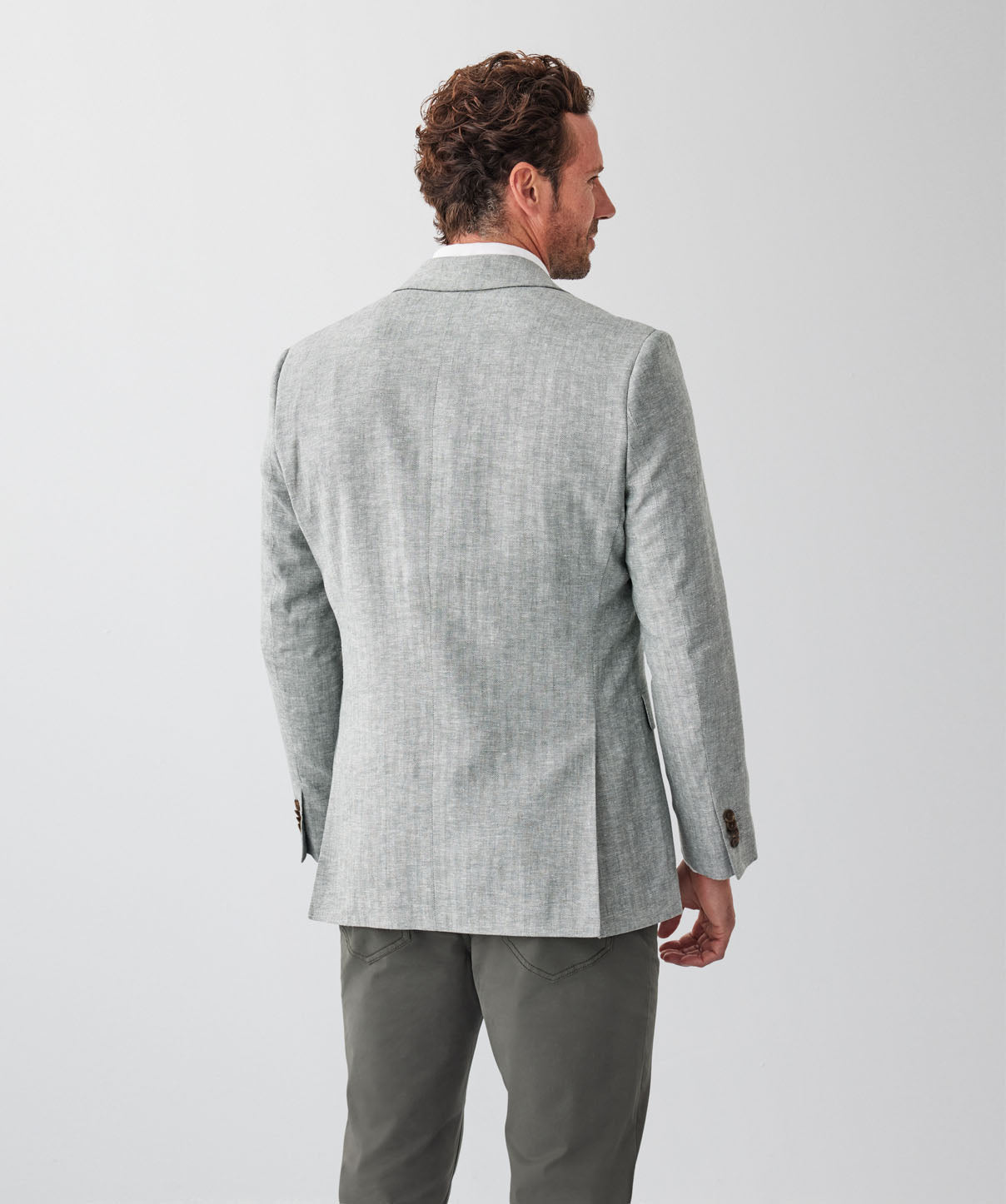 Linen Blend Herringbone Sports Jacket - Khaki