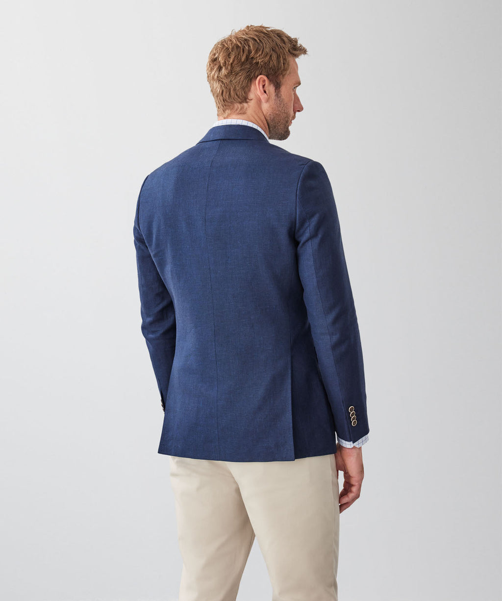 Tailored Fit Linen Blend Sports Jacket - Navy