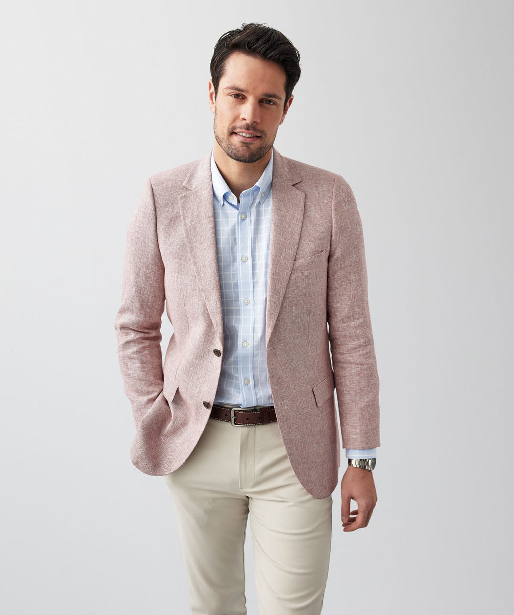 Linen Cotton Plain Weave Sports Jacket - Berry