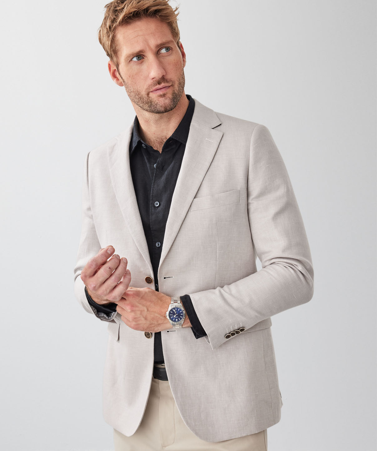 Tailored Fit Linen Blend Sports Jacket - Bone