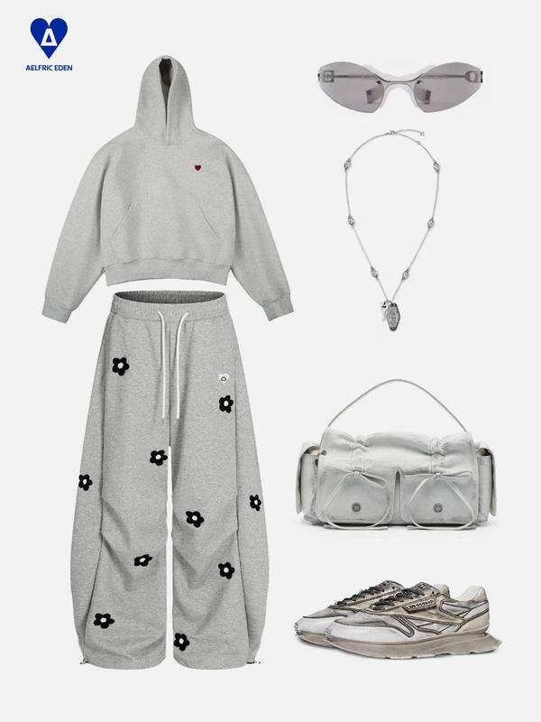 Aelfric Eden Unisex Floral Towel Embroidery Baggy Barrel Sweatpants Elastic Waist Drawstring Casual Pants Y2K  Streetwear Loose Fit Vintage Joggers