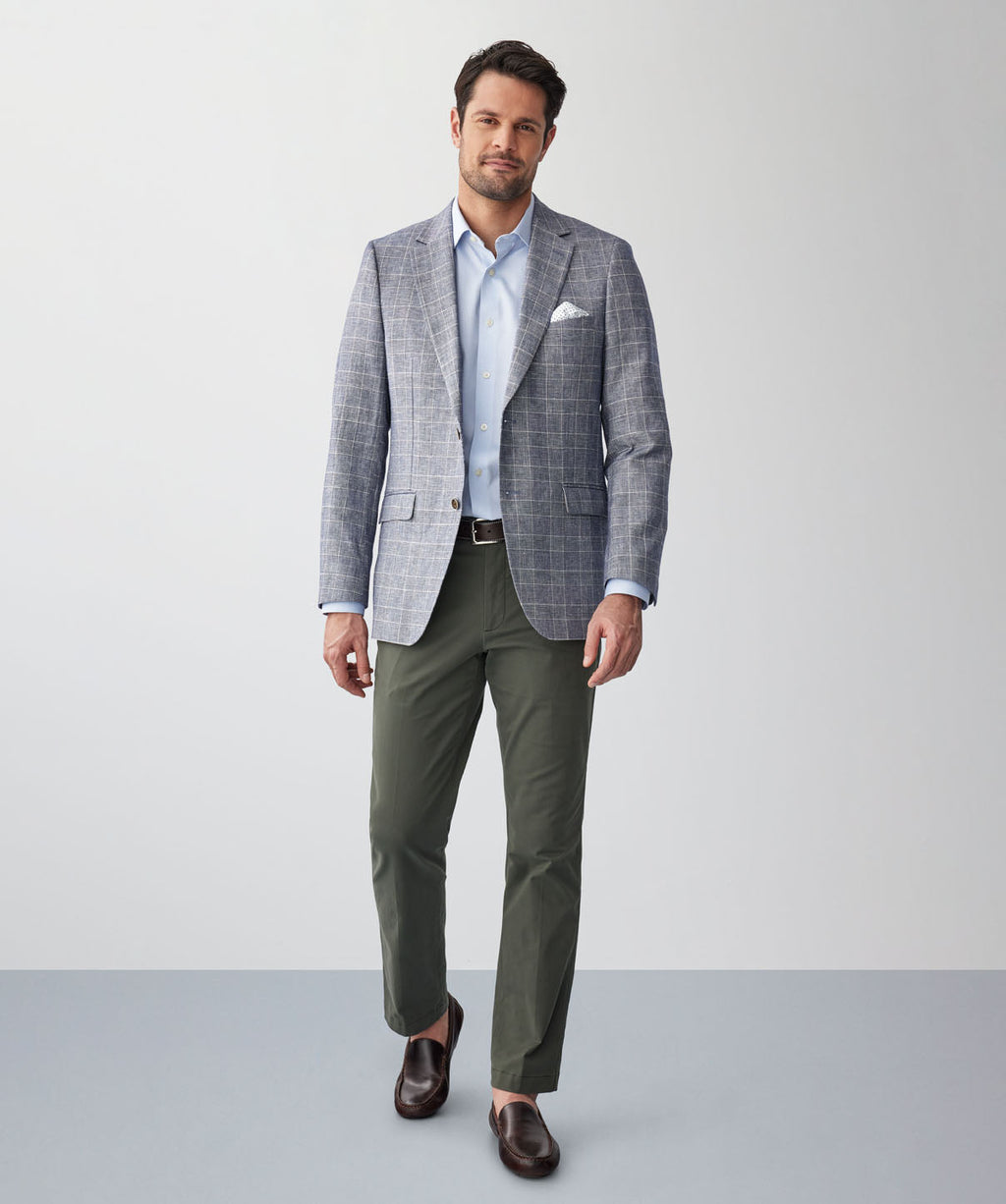 Linen Blend Check Sports Jacket - Navy