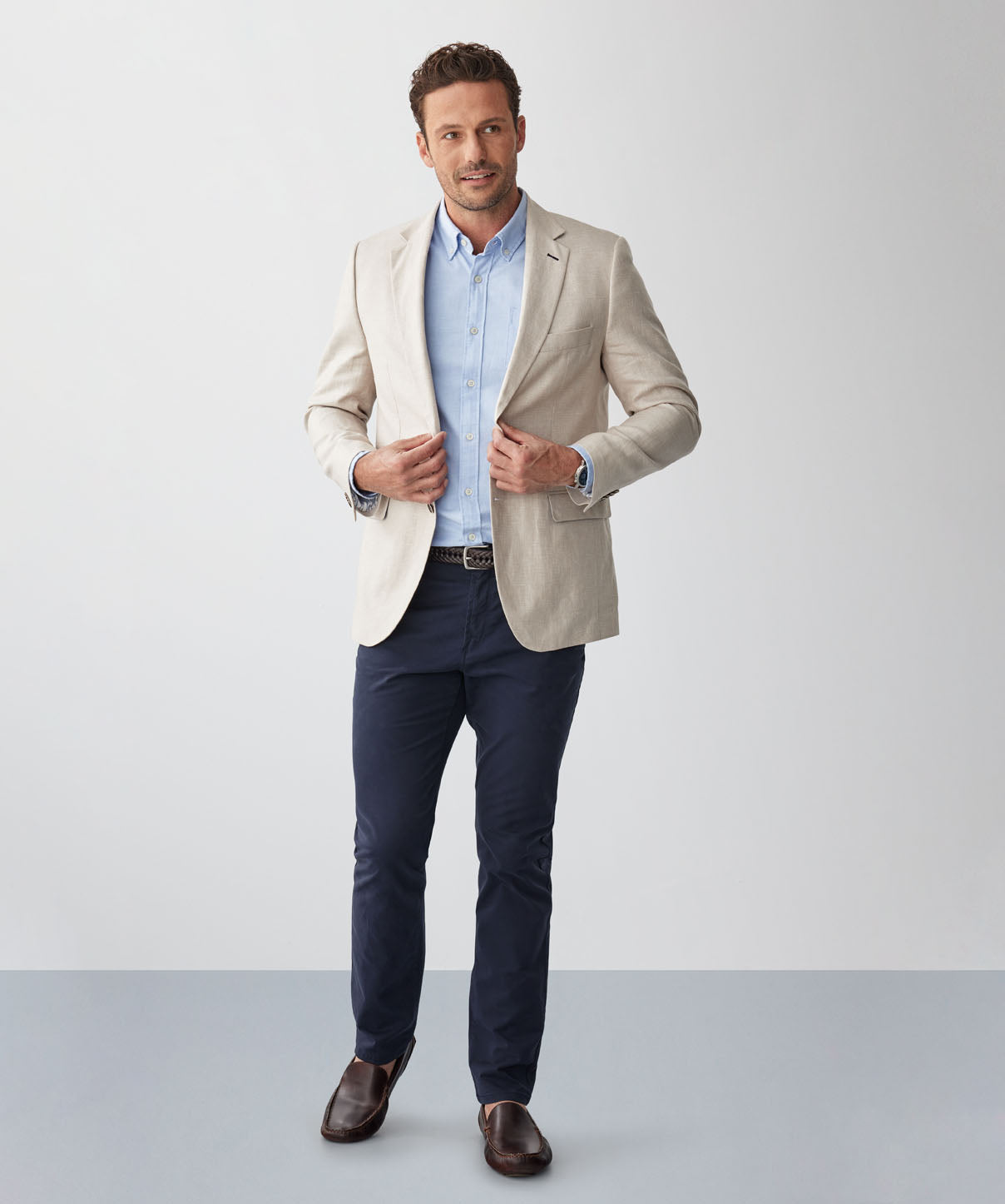 Linen Blend Plain Weave Sports Jacket - Sand