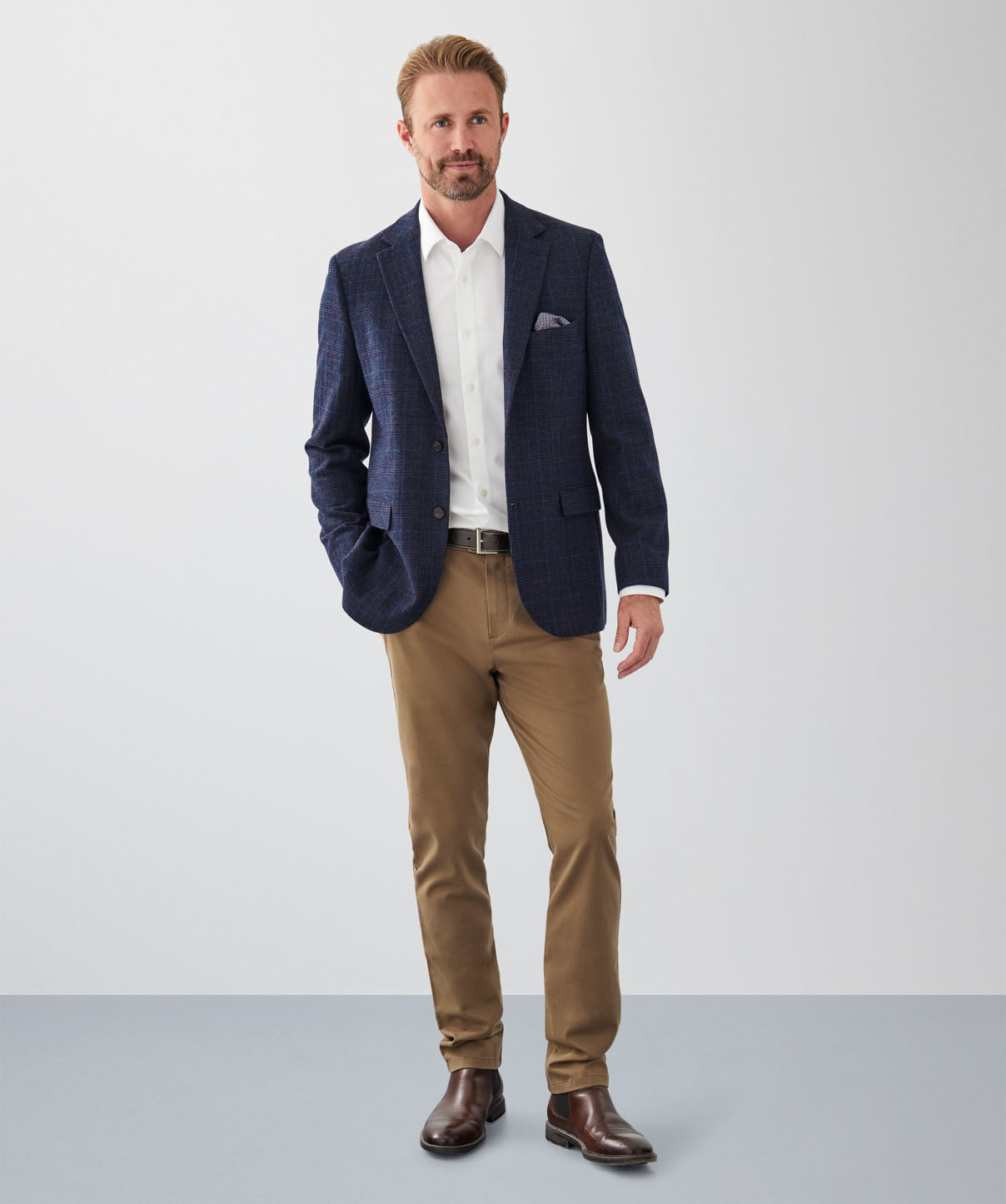 Brushed Wool Blend Check Sports Jacket - Navy