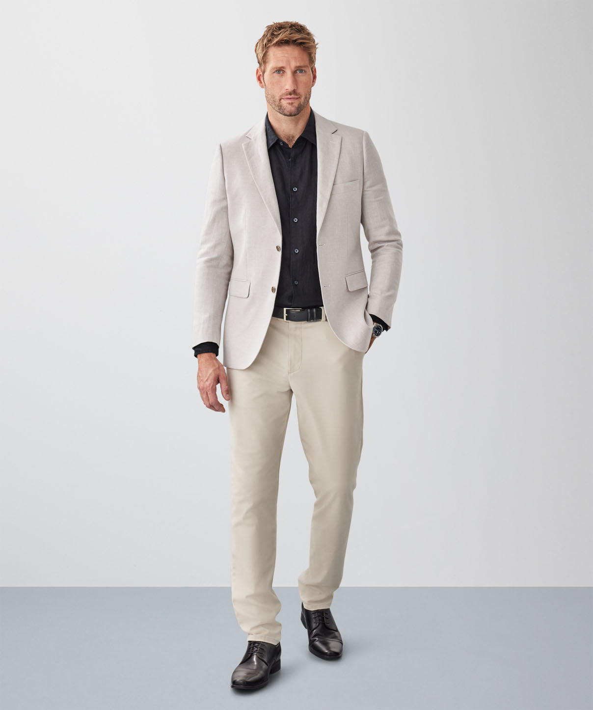 Tailored Fit Linen Blend Sports Jacket - Bone
