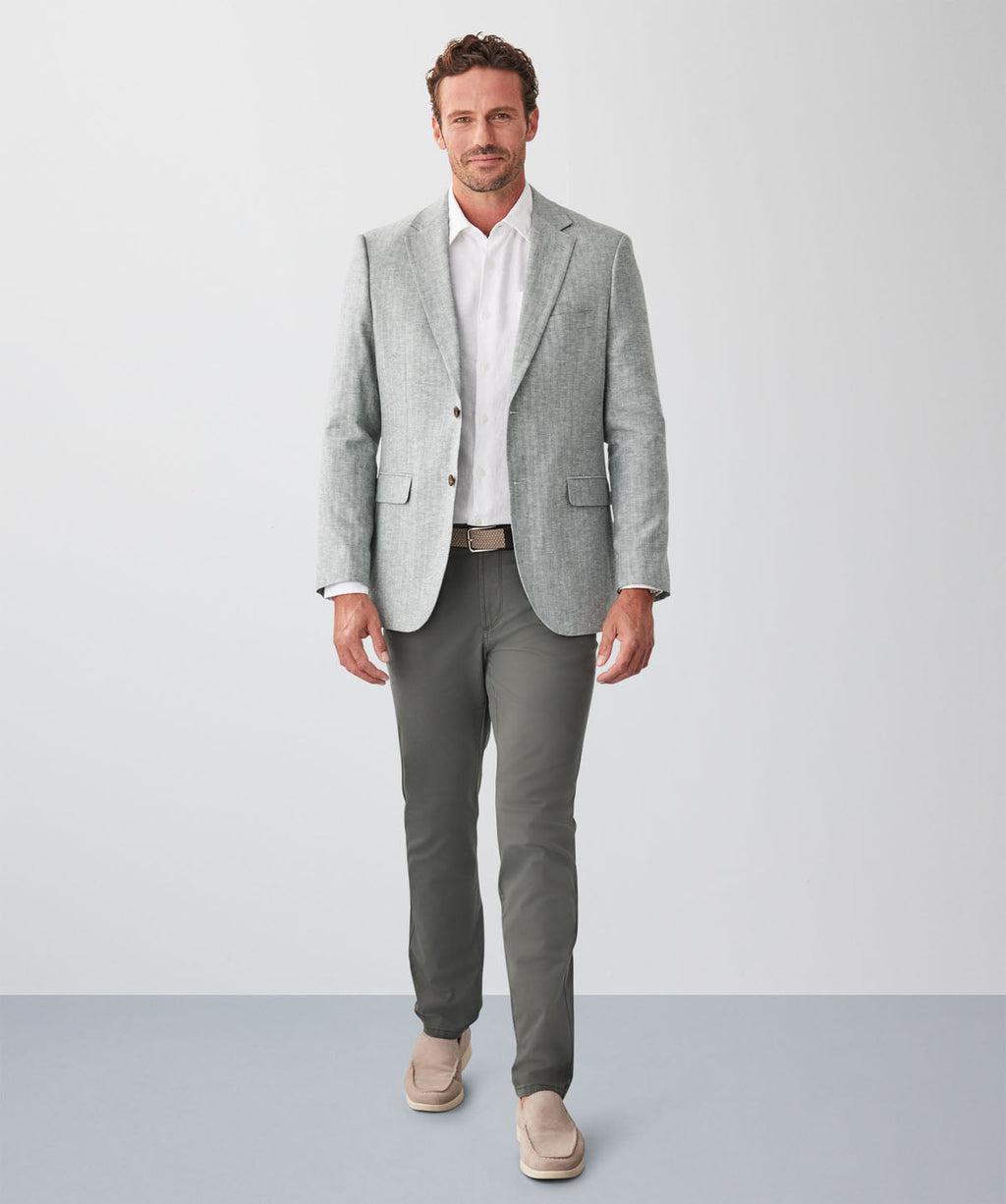 Linen Blend Herringbone Sports Jacket - Khaki