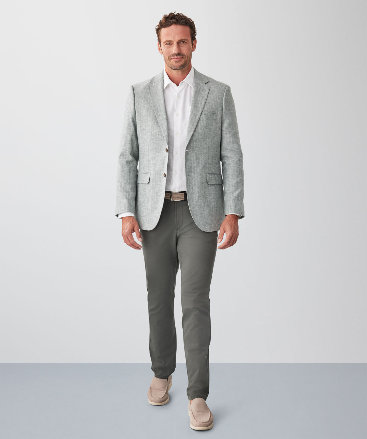 Linen Blend Herringbone Sports Jacket - Khaki