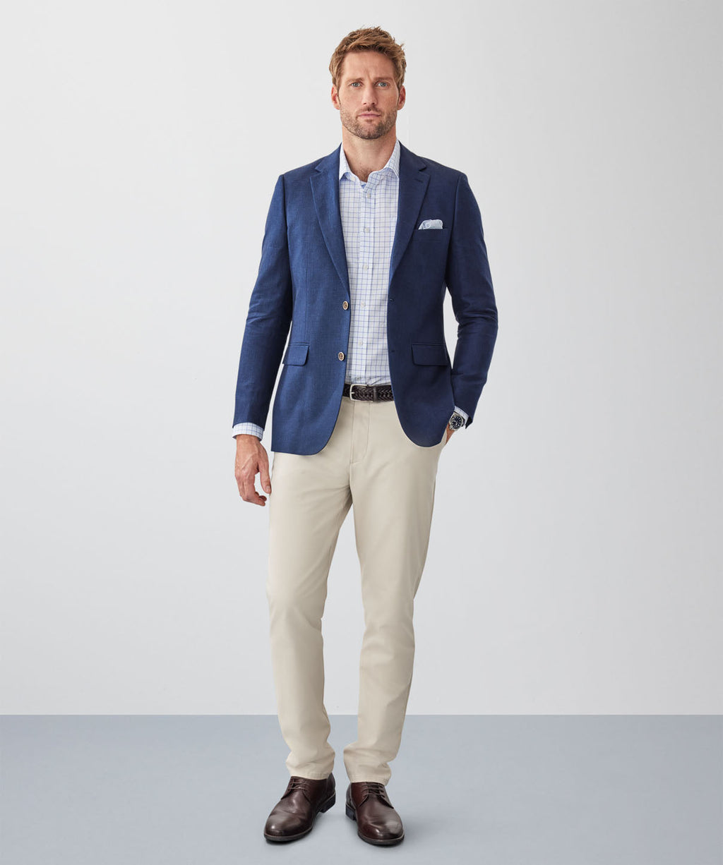 Tailored Fit Linen Blend Sports Jacket - Navy