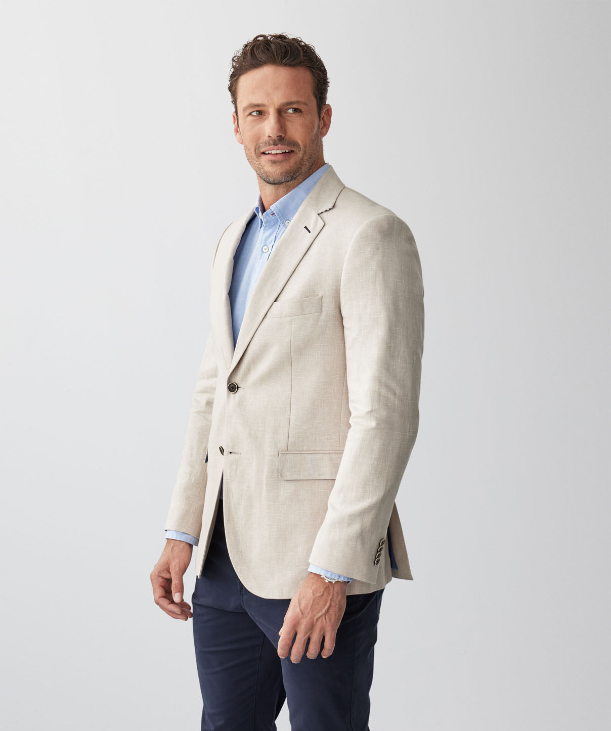 Linen Blend Plain Weave Sports Jacket - Sand
