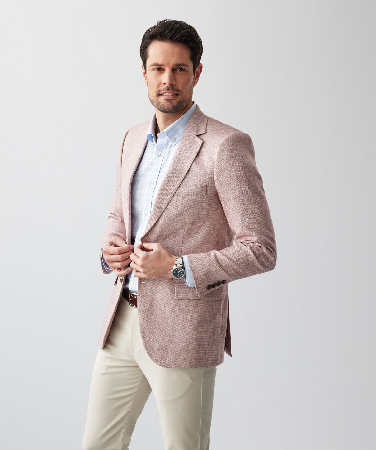 Linen Cotton Plain Weave Sports Jacket - Berry