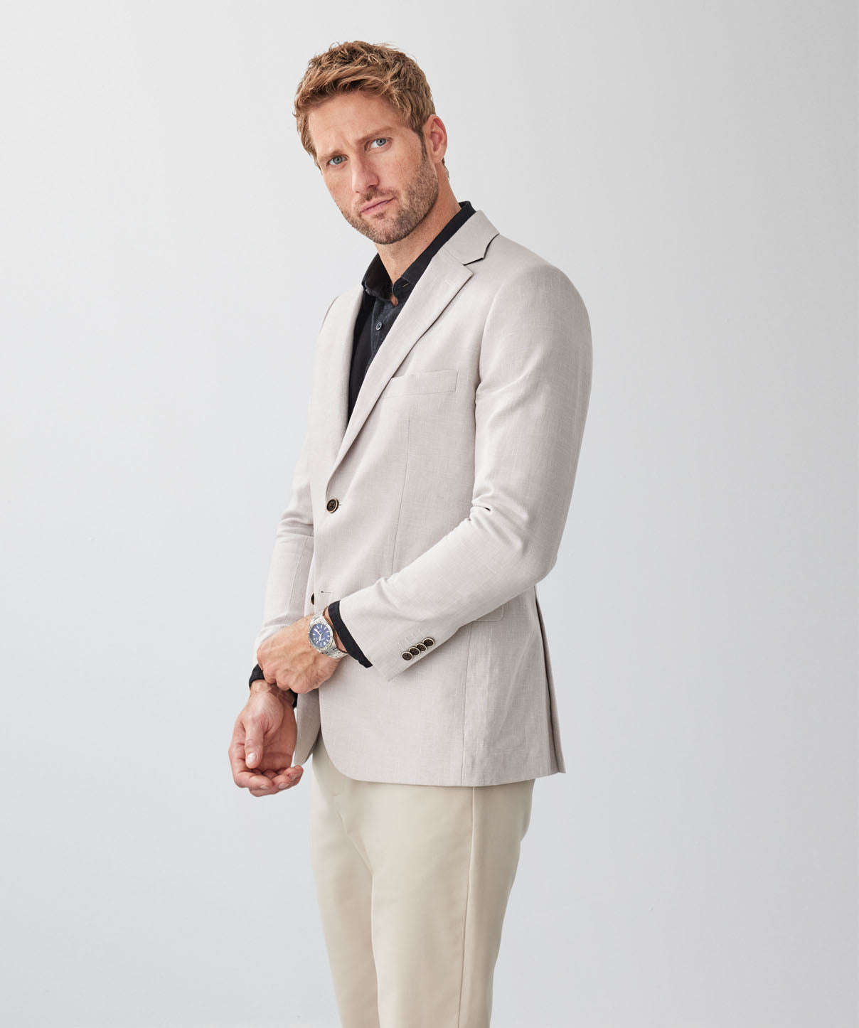 Tailored Fit Linen Blend Sports Jacket - Bone