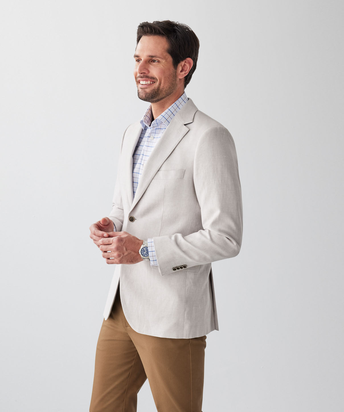 Linen Blend Sports Jacket - Bone
