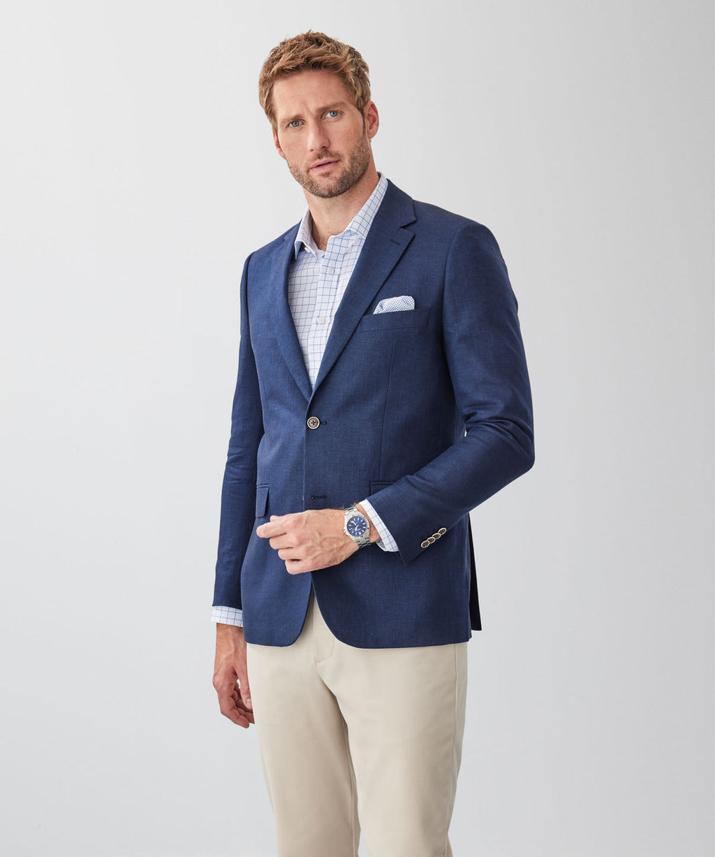 Tailored Fit Linen Blend Sports Jacket - Navy