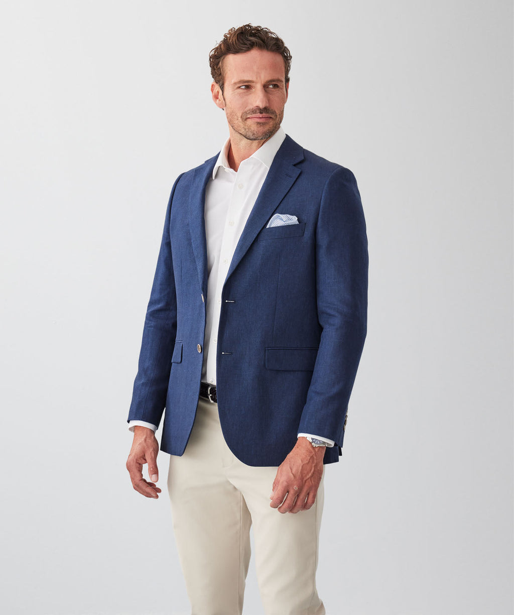 Linen Blend Sports Jacket - Navy