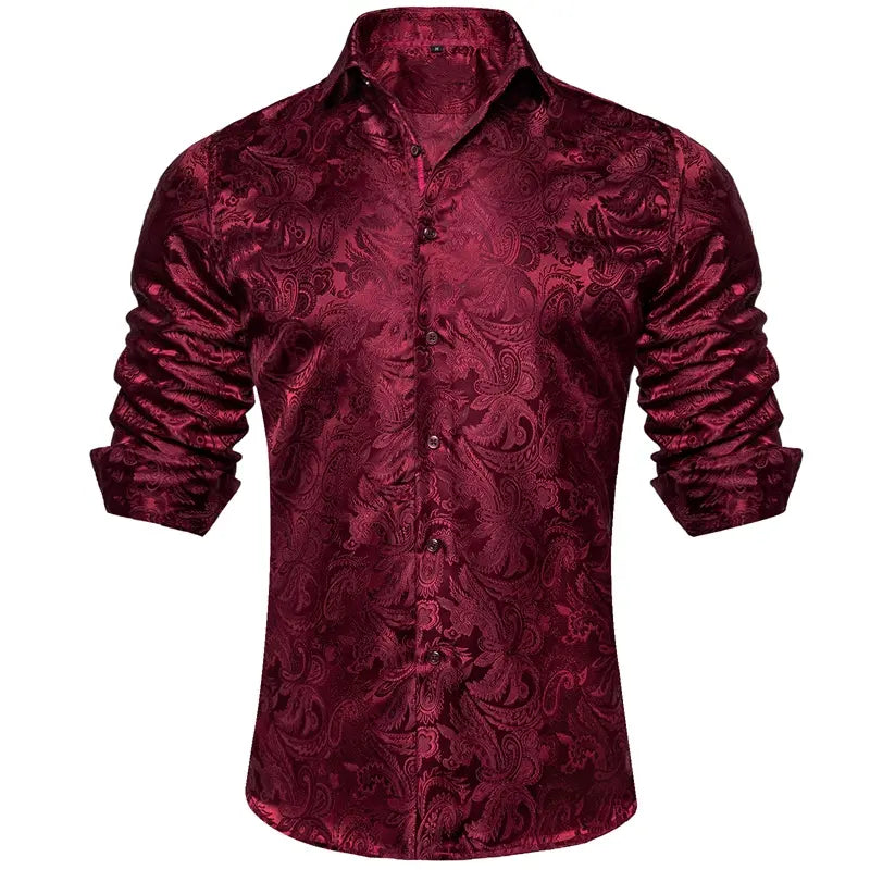 Men's Luxury Paisley Silk-Feel Button Down Shirt