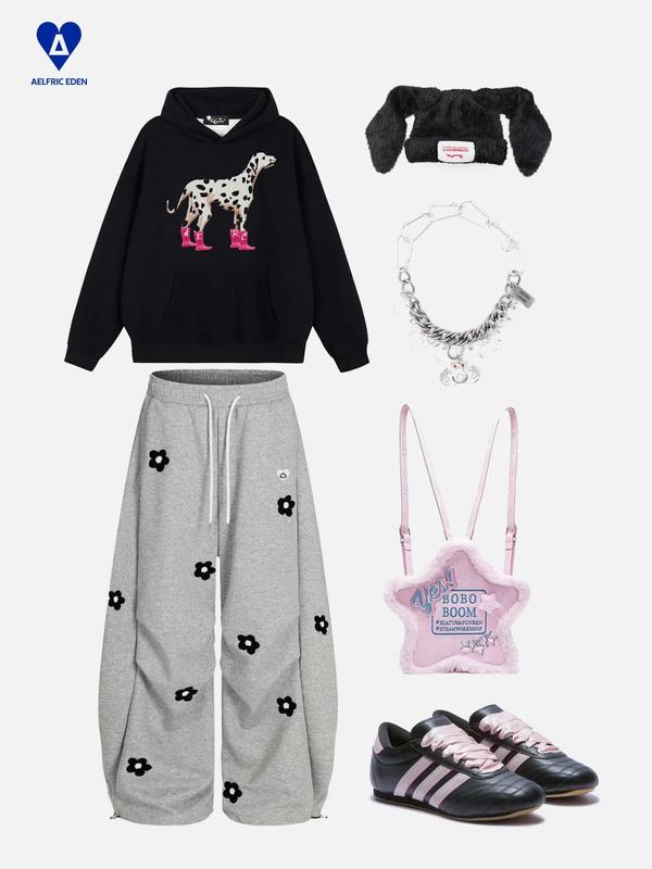 Aelfric Eden Unisex Floral Towel Embroidery Baggy Barrel Sweatpants Elastic Waist Drawstring Casual Pants Y2K  Streetwear Loose Fit Vintage Joggers