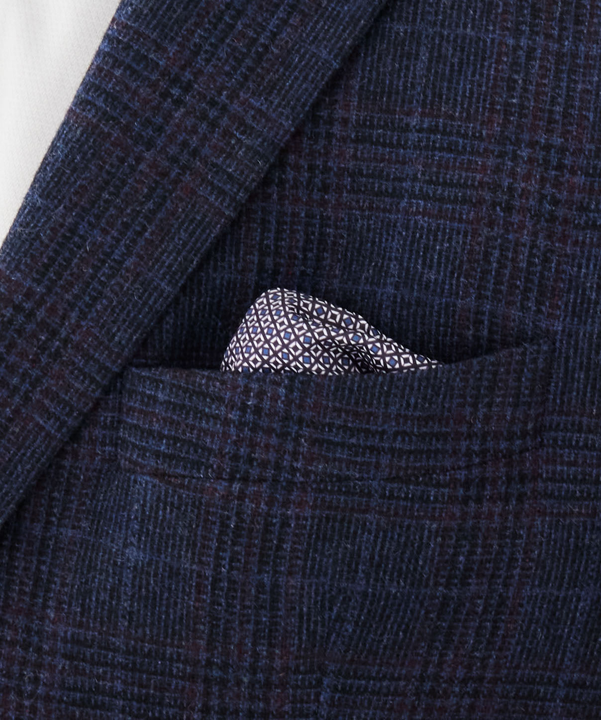 Brushed Wool Blend Check Sports Jacket - Navy