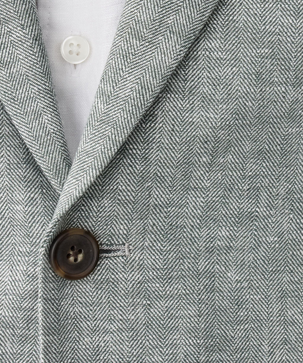 Linen Blend Herringbone Sports Jacket - Khaki
