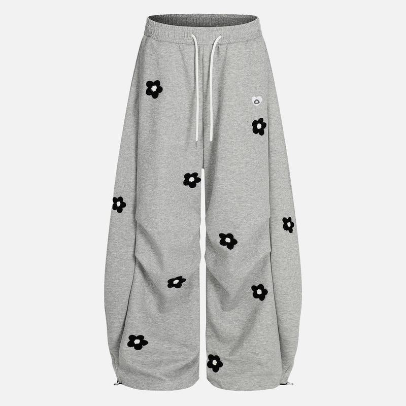 Aelfric Eden Unisex Floral Towel Embroidery Baggy Barrel Sweatpants Elastic Waist Drawstring Casual Pants Y2K  Streetwear Loose Fit Vintage Joggers
